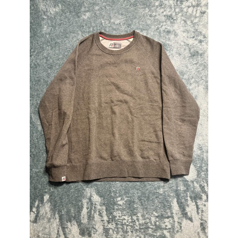 Russell Athletic Mens L Premium Fleece Crewneck Sweatshirt Charcoal Brown Raglan